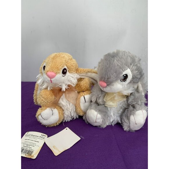 DanDee 2 Small Plush Bunnies Tan Gray Flaw 8" - Picture 1 of 5